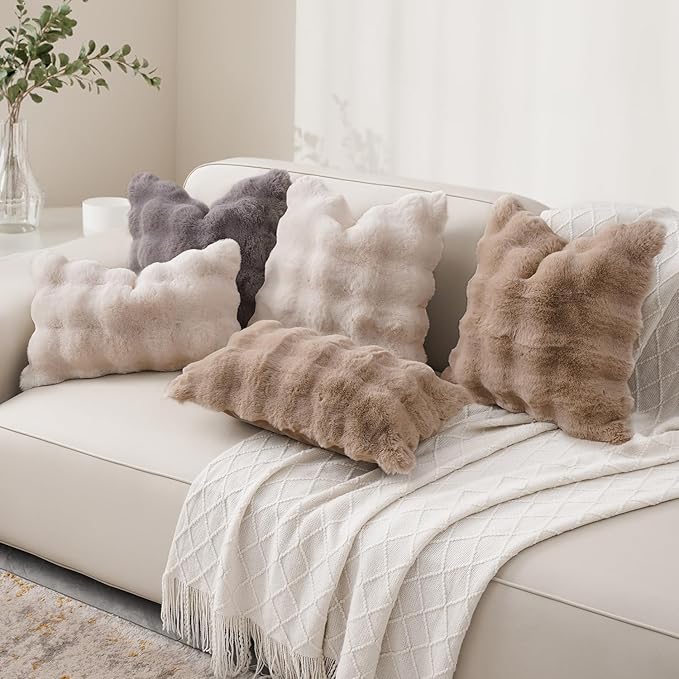 SOMAHE Decorative Sofa Pillows Cases Throw Pillow Covers Faux Fur Plush Pillowcase for Home Fluffy Soft Pillow Cover Grey 18x18 Inch
