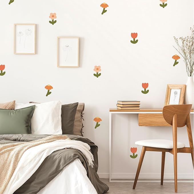 Teddylabels - Retro Flowers - Easy-to-Apply & Removable Wall Stickers: Transform Your Toddlers Bedroom with Durable, Vibrant Peel-and-Stick Wall Decor – Stickers for Kids