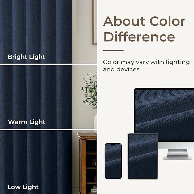 CAPALOCA Pinch Pleated Curtains Blackout, Linen Blackout Curtains 96 inches Long 2 Panels Set for Bedroom, Thermal Insulated Pinch Pleated Drapes for Living Room, 40" W x 96" L (Pack of 2), Navy Blue