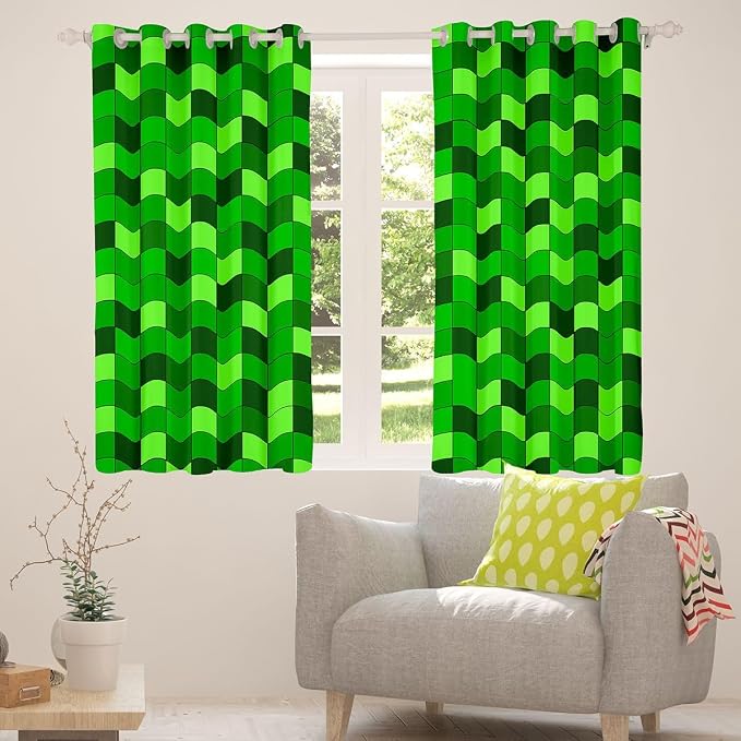 Castle Fairy Neon Green Block Window Curtain | Pixelated Grid Patchwork Blackout Window Treatment for Girls Bedroom Decor,Miners Video Games Curtains Modern Living Room Top 2 Panels,42Wx84L