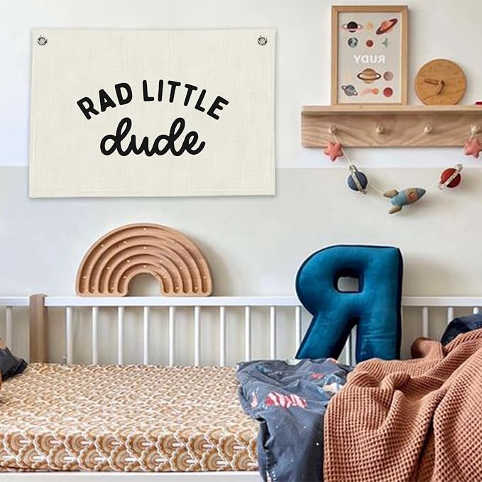 RTXLEZM Boys Room Decor, Rad Little Dude Room Canvas Banner Wall Hanging, Minimalist Black and White Wall Art Prints for Kids Toddler Boys Nursery Bedroom Playroom Decor, 20x30 Inch