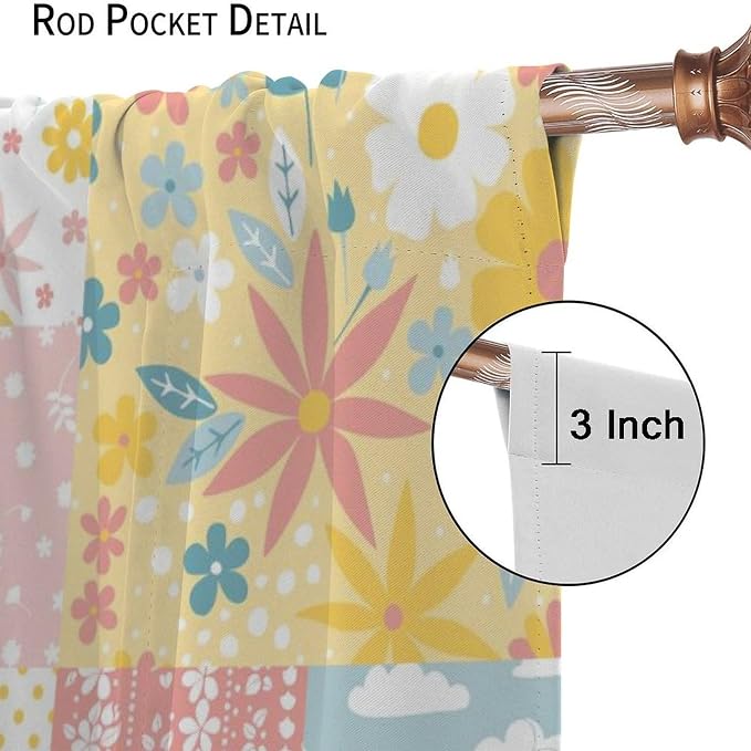 Boho Patchwork Floral Blackout Curtains Retro Rustic Flowers Plants Vintage Farmhouse Print Window Drapes for Bedroom Living Room Kitchen Cafe （W26xL84 Inch） x2 Panels