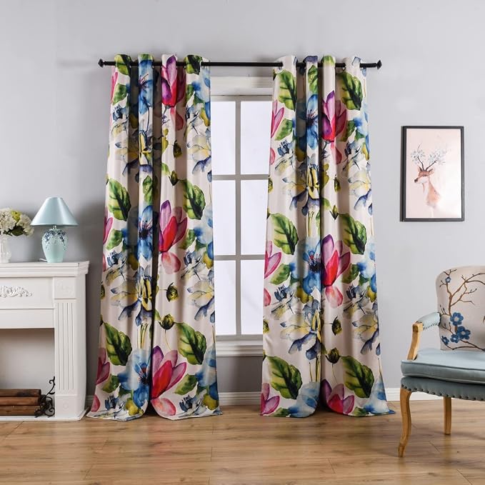 Taisier Home Stylish Living Elegant Abstract Colorful Curtains Printed,Multicoloured Curtains Print,Fashion Curtain 72 Inch Lenth for Bedroom(Floral Print Curtain 2 Pieces Set)