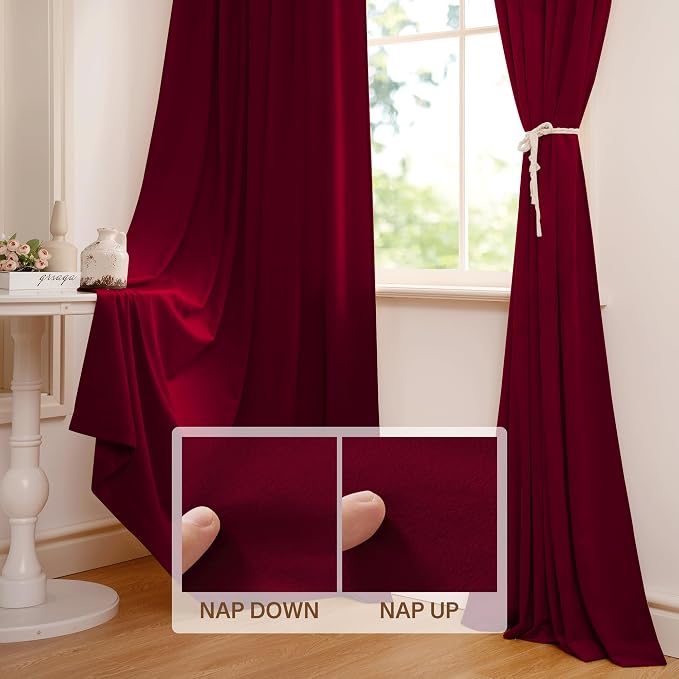 StangH Luxury Red Velvet Curtains for Sliding Door, W62 x L96, 2 Panels | Thermal Insulated, Privacy Protect, 300GSM Rich Velvet, Christmas Holiday Gifts, Noise Reducing, Home Theater, Living Room