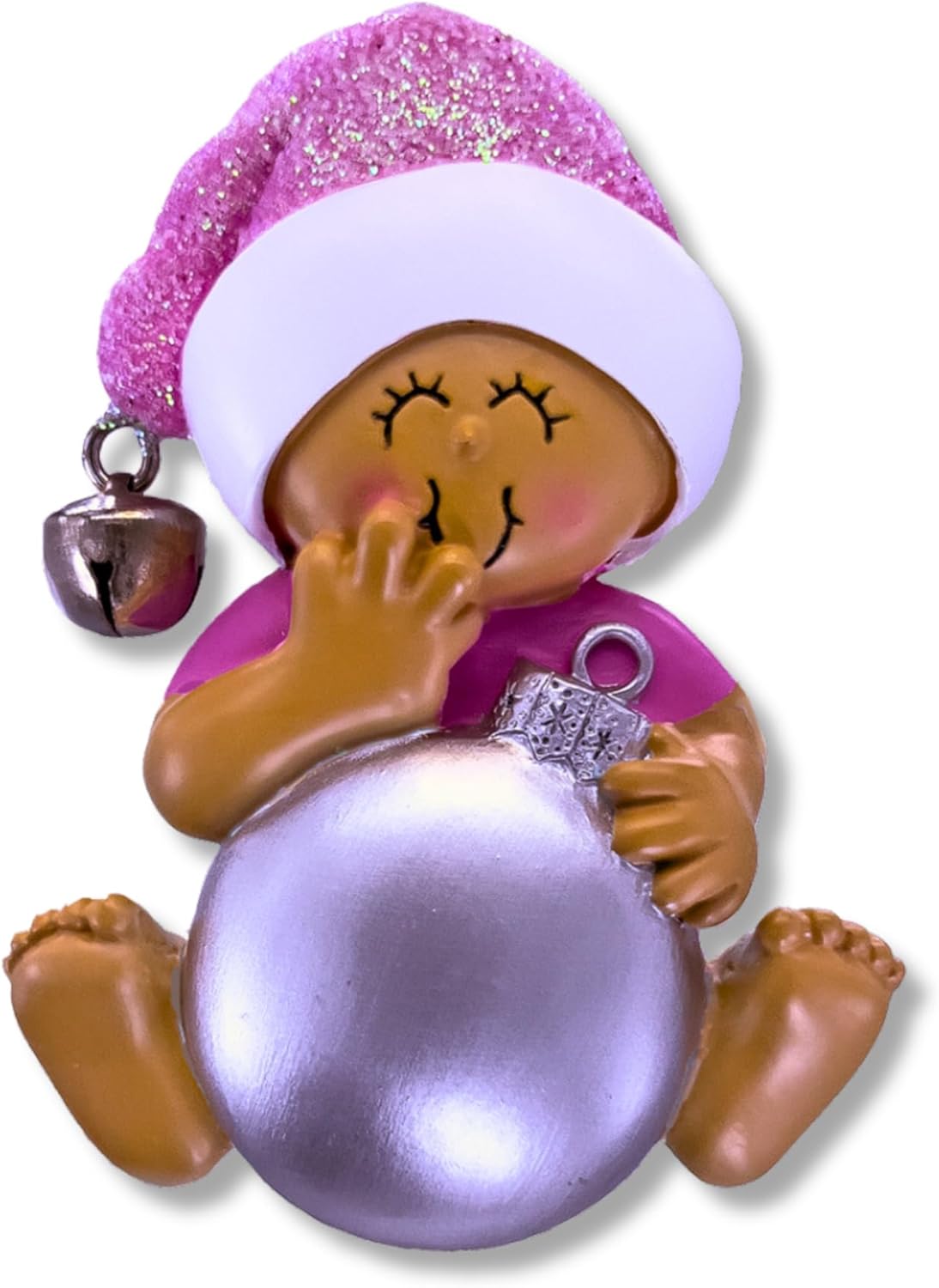 Ornaments by Elves - Personalized Baby Pink Christmas Ball Ornaments 2024 - Customized Baby Girl Pink Balls Christmas Decorations African-American Ornaments in a Giftable Packaging