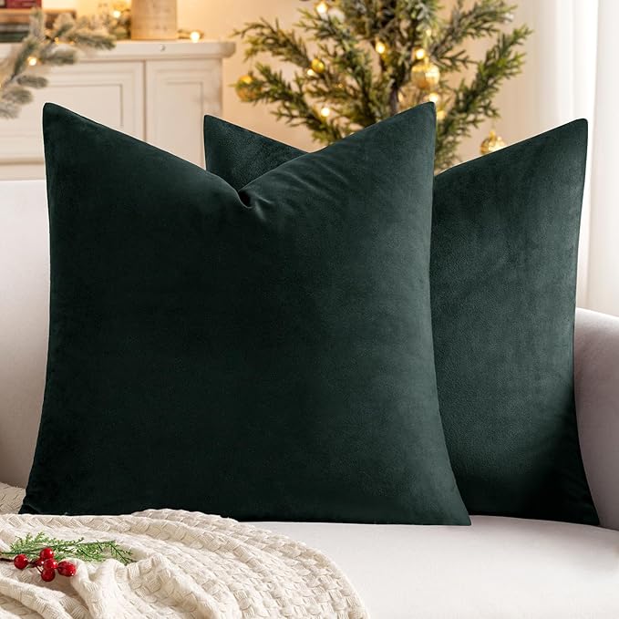 MIULEE Pack of 2 Velvet Soft Solid Decorative Square Throw Pillow Covers Cushion Case for Sofa Bedroom Couch, 20x20 Inch Army Green