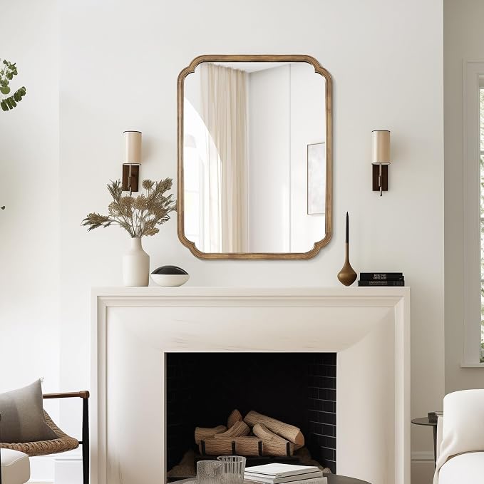 WallBeyond 28" x 40" Rounded Corner Arch Wall Mirror with Wood Frame for Entryway, Living Room or Bedroom Home Decor - Light Woodgrain, Honey-Colored