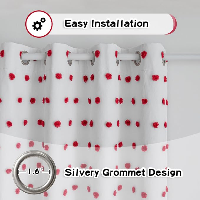 MYSKY HOME Red Christmas Blackout Curtains for Living Room 84 Inches Long Total Light Blocking Curtains for Bedroom 2 Panels Grommet 100% Thermal Insulated Window Drapes with Red Pom Sheer 52W x 84L