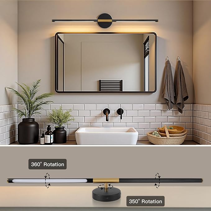 Battery Operated Wall Sconces Set of Two 360° Rotate Wireless Rechargeable Light Dimmable with Remote - Black Gold Modern Sconces Cordless Wall Decor for Home Bedroom Timer 31.5 Inch
