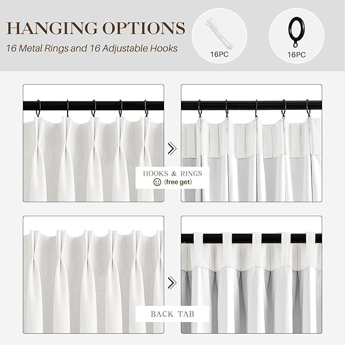 IVAPUPU Pinch Pleated Linen Blend Blackout Curtains for Bedroom - Ivory Full Black Out Curtains 84 Inch 2 Panels Set for Living Room Darkening Thermal Window Curtain Drapes with 16pc Hooks