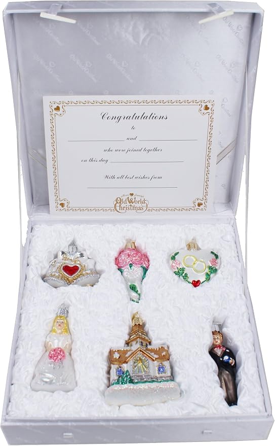 Wedding Collection Set of 6 Glass Old World Christmas Ornament 14011