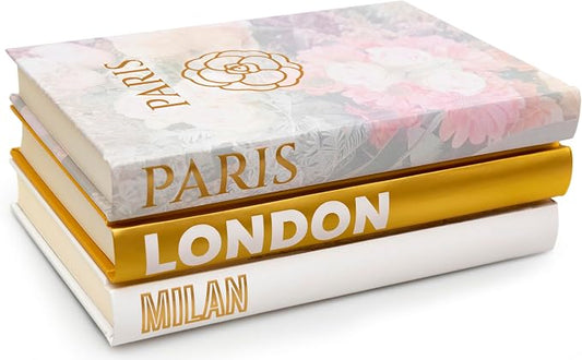 Gold Decorative Books for Home Decor - Set of 3 Shelf Decor | Gold decor for living room, Coffee table decor books gold, Decoration accents, Fashion designer aesthetic stack