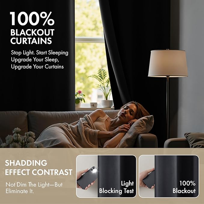 MIULEE Grey 100% Blackout Curtains for Bedroom 90 Inch Long, 2 Thick Layers Thermal Insulated Black Out Window Curtains with Black Liner, Noise Reducing Grommet Living Room Drapes 2 Panels Set