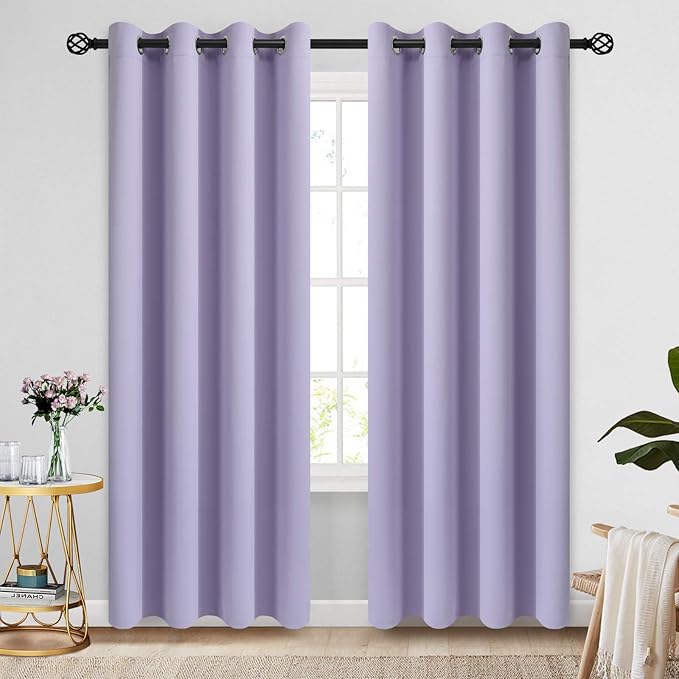 COSVIYA Grommet Room Darkening Curtains 84 inch Length 2 Panels,Thick Polyester Light Blocking Insulated Thermal Window Lilac Curtain Drapes for Bedroom/Living Room,52x84 inches