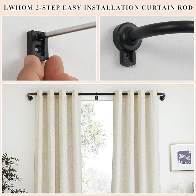 Black Curtain Rods 2 Pack,1 Inch Disc Curtain Rods for Windows 28 to 48",Blackout Wrap Around Curtain Rod with Aluminum Finials and Brackets,No Screw Disassembly Adjustable Curved Curtain Rod