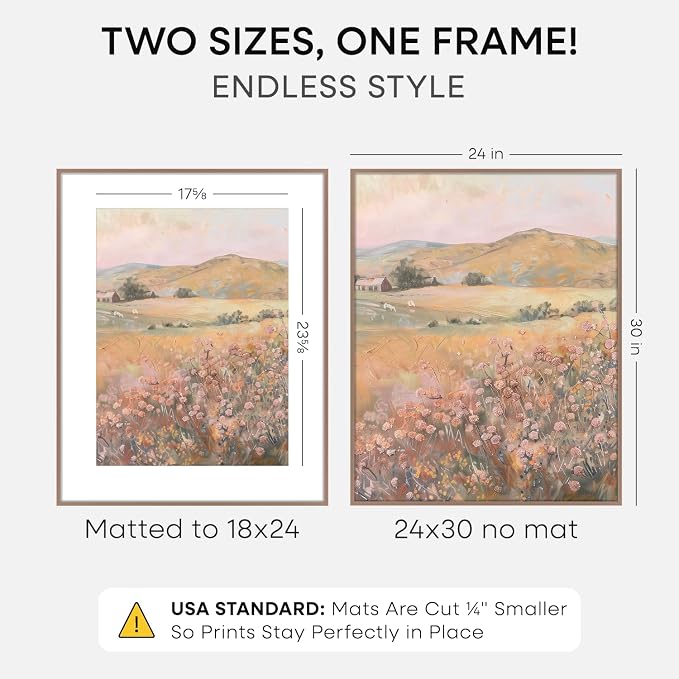 Homeforia 24x30 Poster Frame Mocha, High End Metal 24 x 30 Picture Frames with Mat 18 by 24 inches Photo, 24x30 Mocha Frame Matted to 18x24 Print, 30x24 Large Frame, Tempered Glass, Wall Kit, Set of 1