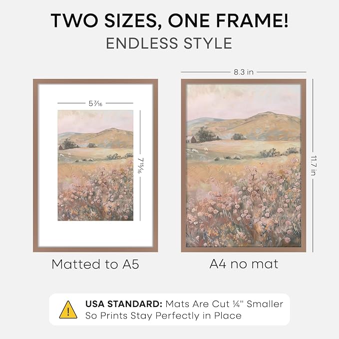 Homeforia A4 Picture Frame Mocha, High End Metal 8.3 x 11.7 Frames for Wall, A4 Photo Frame with Mat for A5 inch Print, 8.25 by 11.75 Mocha Poster Frames, 8.3x11.7 Frame with Glass, Wall Kit, Set of 1