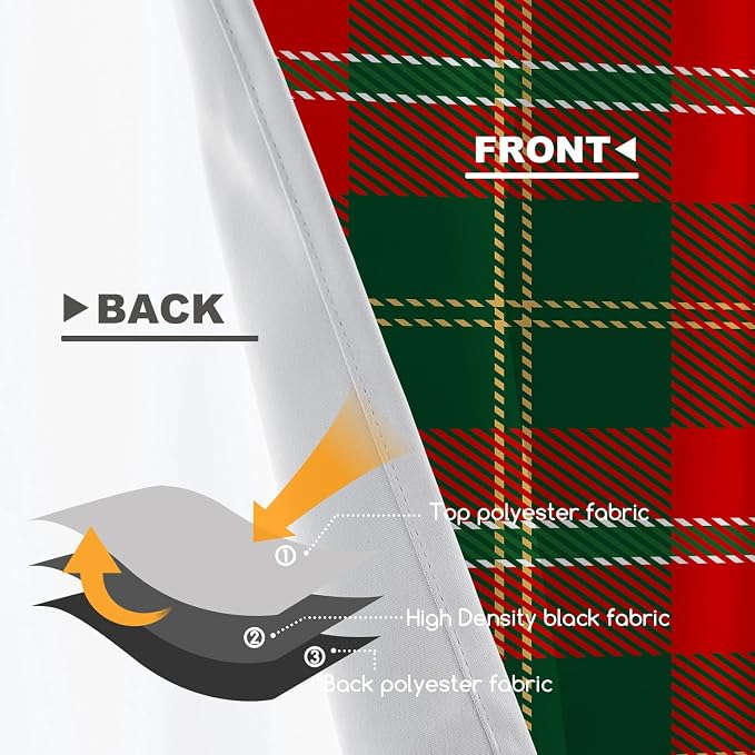 Shrahala Red Green Checkered Blackout Short Curtains for Windows, Red Green Black Yellow Check Plaid Kitchen Valance Thermal Insulated Rod Pocket Window Treatment for Bathroom 52 X 18 in