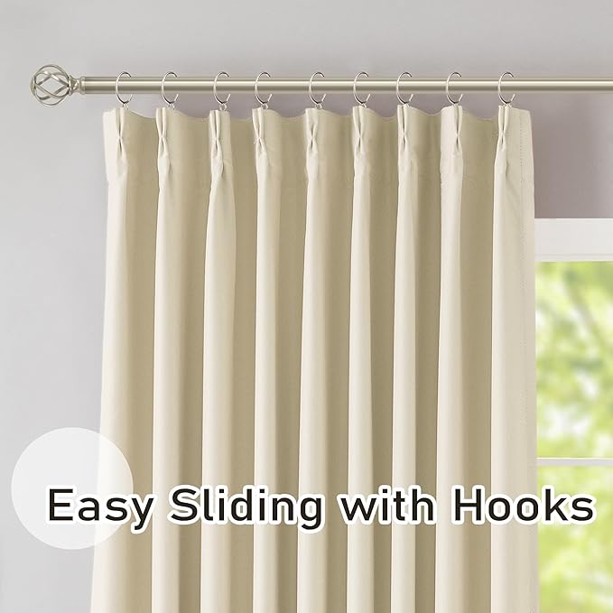 DONREN Cream Pinch Pleated Blackout Curtains with Hooks - 144 inches Extra Long Room Darkening Thermal Insulated Window Curtain Panels for High Ceiling Living Room 2 Panel 40" Wx144 L