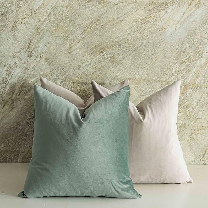 Cashmere Decorative Velvet Throw Pillow Covers 24x24 inch Set of 2 with Zipper Luxury Soft Solid Square Cushion Covers Case for Sofa Couch Bed Living Room