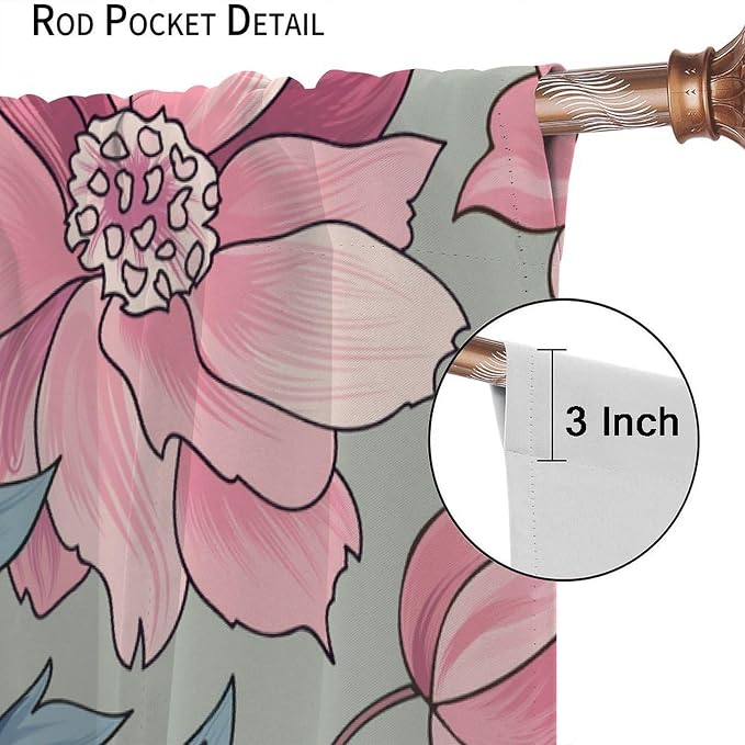 Floral Blackout Window Curtain, Flourish Ornamental Blossom Rose Style Print for Home Kitchen Livingroom Coffee Room Curtains Drapes 2 Panels 55x63in