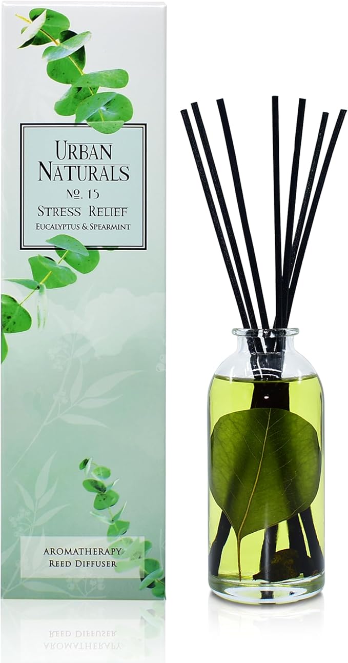 Urban Naturals Reed Diffuser Set, Eucalyptus Spearmint - Stress Relief | Fragrance your Space, Fresh Scented Room Freshener and Home Decor, Home Gift Idea. Vegan