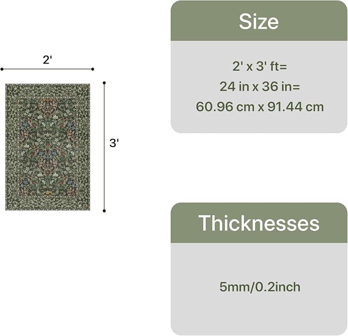 GENIMO 2x3 Washable Kitchen Rug, Non Slip Indoor Door Mat, Emerald Green | Vintage Boho Floral Low Pile Entryway Mat for Bathroom, Front Door and Laundry Room