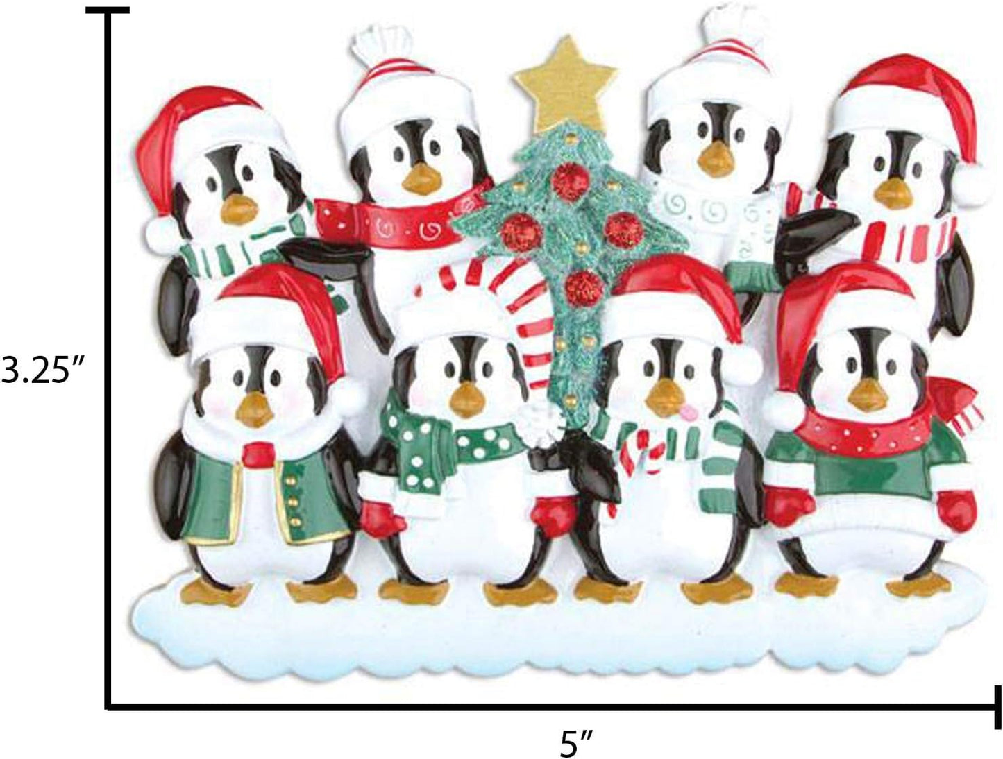 Penguin Family of 8 Ornament 2025 Personalized Family Christmas Ornaments 2025 | Snowy Xmas Tree Holiday Penguins Personalized Tree Ornaments for Grandchildren Siblings & Grandkids of Eight Ornament