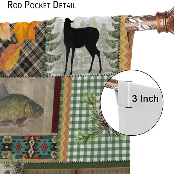 Vintage Animal Blackout Curtains Countryside Farmhouse Hunting Lodge Mountains Lake Bear Deer Plaid Bass Wildlife Windows Treatments Rod Pocket for Kitchen Living Room Bedroom 52x84in