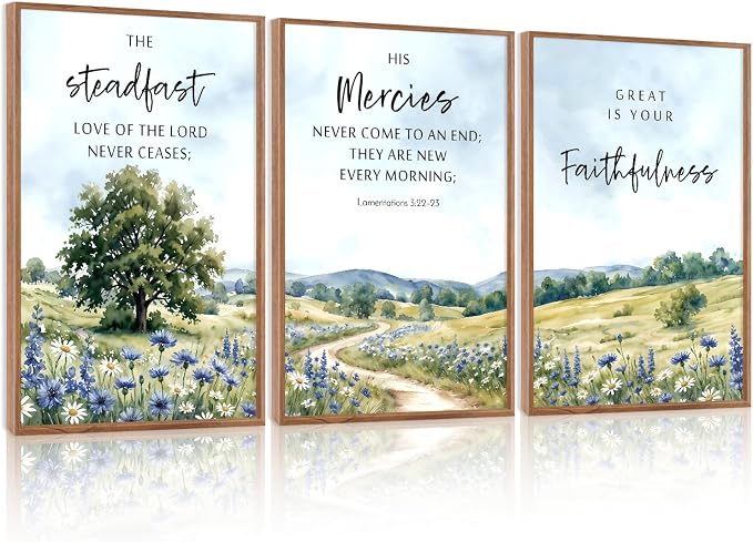 CHDITB Framed Christian Bible Verse Canvas Wall Art, Watercolor Meadow Wildflower Wall Decor, Inspirational Spiritual Artwork, Rustic Faith Scripture Prints for Living Room Farmhouse Office 24"x36"x3