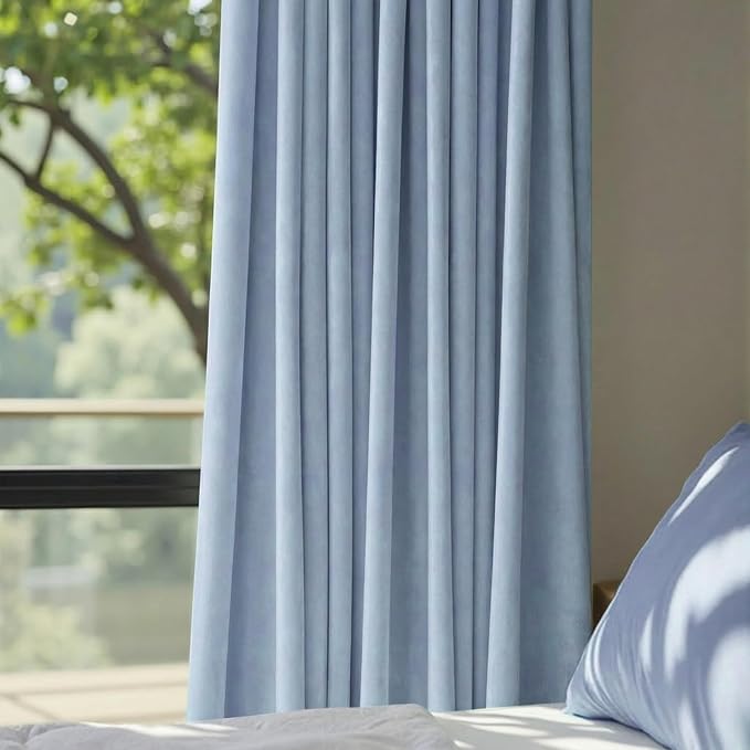 Dusty Blue Velvet Curtains 84 Inches Long 2 Panel Back Tab Rod Pocket Thermal Insulated Room Darkening Stone Light Blue Blackout Curtain for Living Room Bedroom Floor Length Slate Grey Blue Gray Drape