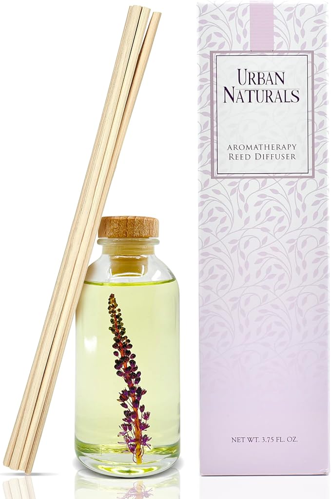 Urban Naturals Reed Diffuser Set, Lilac Blossoms - Bathroom Shelf Décor | Made with Essential Oils & Real Botanicals, Lily of The Valley, Violets & Lilac, Made in the USA