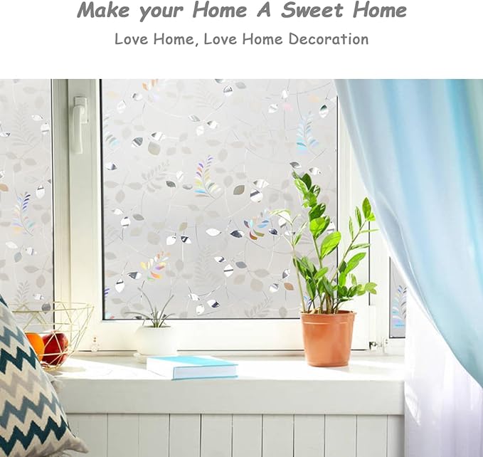 LEMON CLOUD Frosted Window Privacy Film Stained Static Cling Glass Film Decorative Colorful Glass Window Sticker, Non-Adhesive Sun Blocking Tint for Home Sliding Door, Mimosa-Patterned, 23.6" x 157.4"