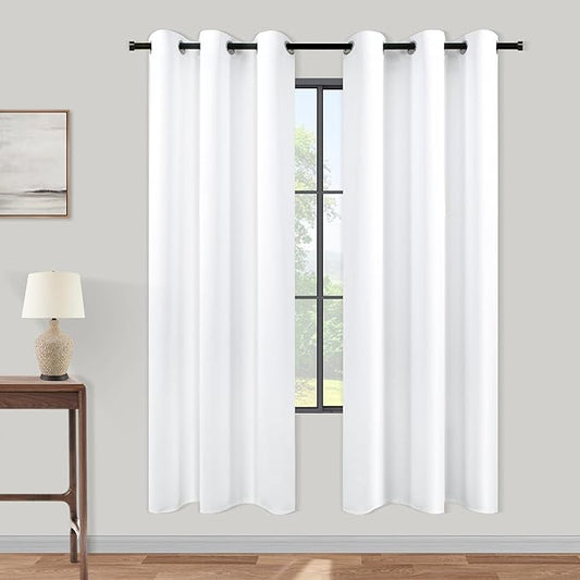 KOUFALL White Room Darkening Curtains 72 Inches Long for Bedroom 80% Blackout Grommet Thermal Insulated Light Blocking Drapes for Living Room 72 Inch Length 2 Panels