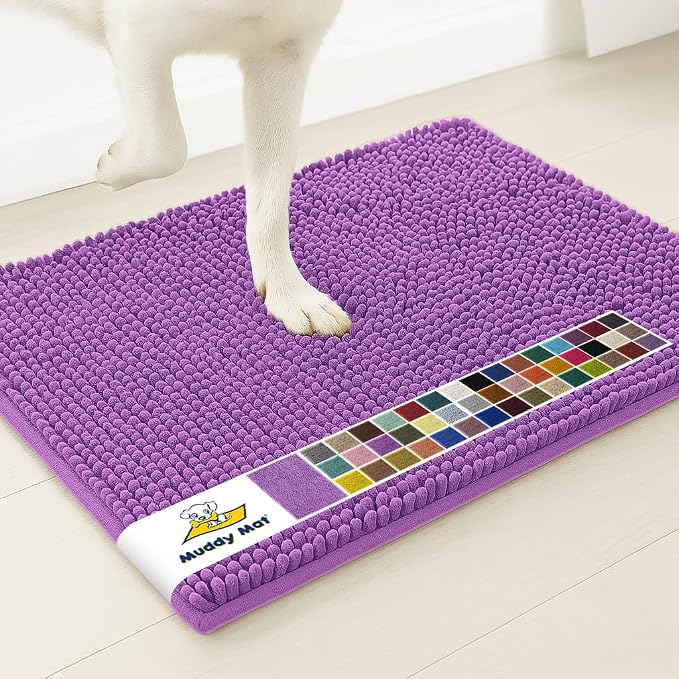 Muddy Mat® | Super Water Absorbent Door Mat Indoor, Microfiber Quick Dry Chenille Entryway Rug, Slip Resistant Front Door Mat, Indoor Mats for Entryway, Machine Washable Pet Rug, Purple 28" x 48"