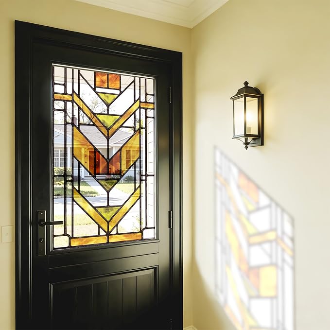 Faux Stained Glass Effect Transparent Window Film, Decorative Window Cling Static Cling Inspired by Frank Lloyd Wright, 22.83" x35.43" Martin House, Boho