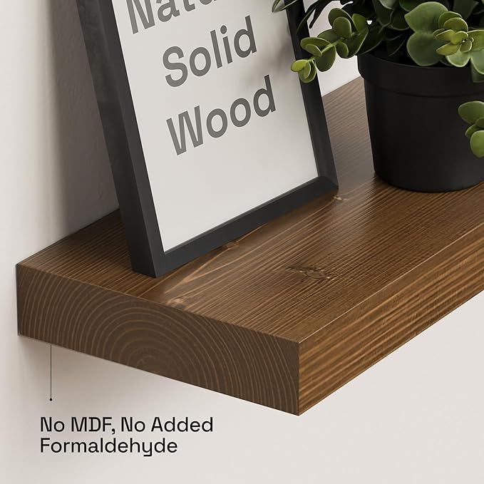 BAOBAB WORKSHOP Wood Floating Shelves for Wall 30 Inches Long, Solid Wooden Bathroom Shelf Large, Heavy Duty Wall Shelf 30 Inch Kitchen Bedroom Rustic Farmhouse, Walnut Shelves, 30W × 6.7D, Set of 2