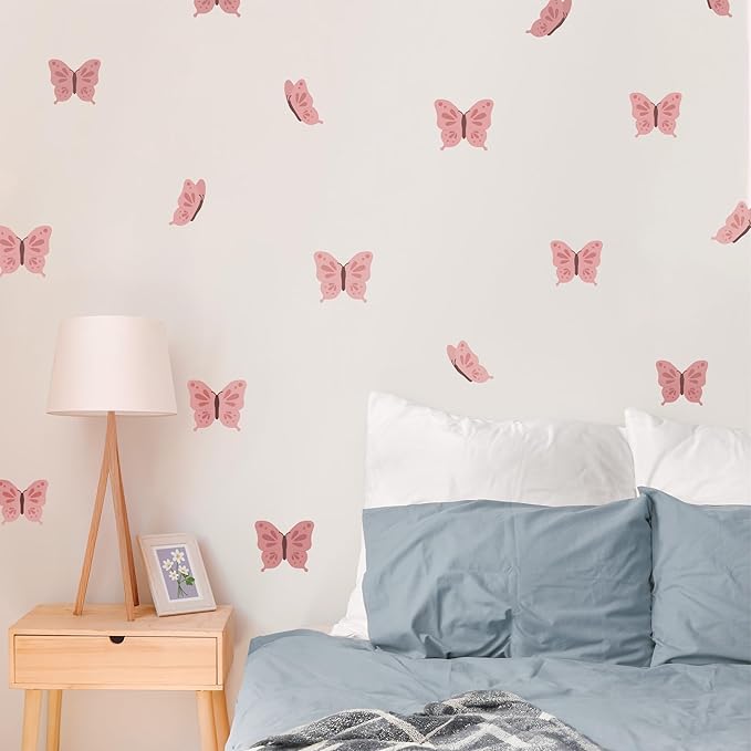 Teddylabels - Pink Butterflies - Easy-to-Apply & Removable Wall Stickers: Transform Your Toddlers Bedroom with Durable, Vibrant Peel-and-Stick Wall Decor – Stickers for Kids