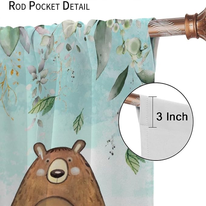 YCness Kid Forest Animal Curtains, Woodland Animal Fox Elk Bear Watercolor Print Curtains for Nursery Bedroom Living Room, Rustic Safari Wild Animal Blackout Window Drapes 2 Panel Set,72x63 Inch
