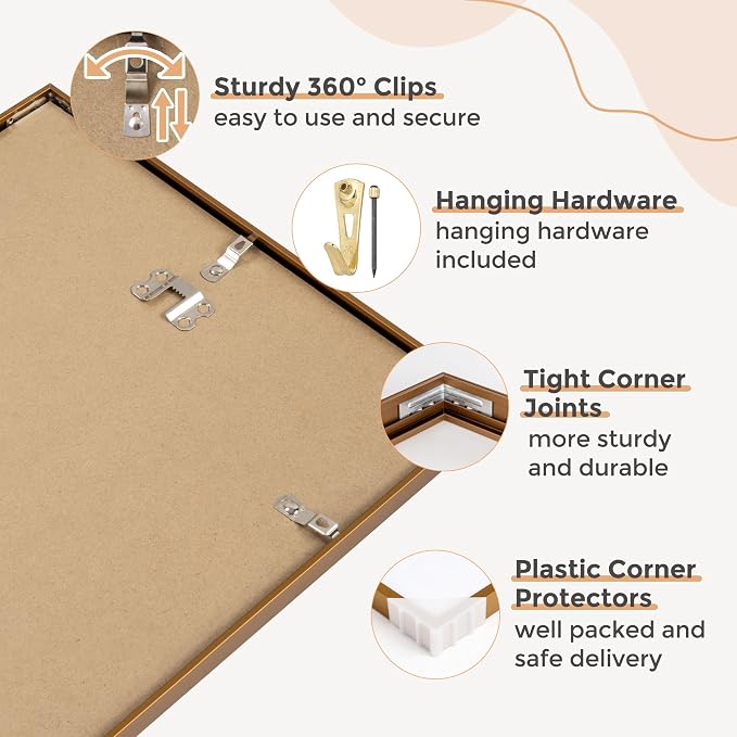 FLYJOE 11x14 Picture Frame -11x14 Metal Picture Frame With Mat For 8x10 | 14x11 Frame Aluminum | Plexiglass And Hanging Hardware Included | 11 by 14 Poster Frame, 3PCs, Bronze