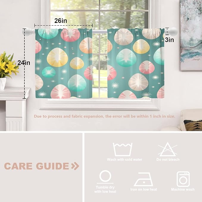 Shrahala Easter Eggs Stars Tier Curtains for Kitchen Windows, Colorful Easter Egg Pattern Window Curtain Panels Multilayer Polyester Blackout for Living Room Bathroom 2 Pack 26 x 24 in
