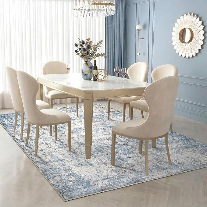 5x7 Area Rugs Washable Living Room Rug-No Slip Soft Carpets Modern Abstract Coastal Indoor Floor Stain Resistant Carpet for Bedroom Dining Room Farmhouse Nursery Home Office Blue