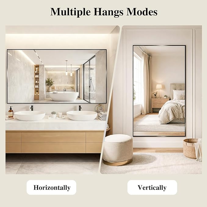 Koonmi Black Mirrors for Wall, 30x55 Inch Bathroom Mirror, Rectangular Wall Mirror for Living Room Bedroom Bathroom, Hangs Horizontally or Vertically