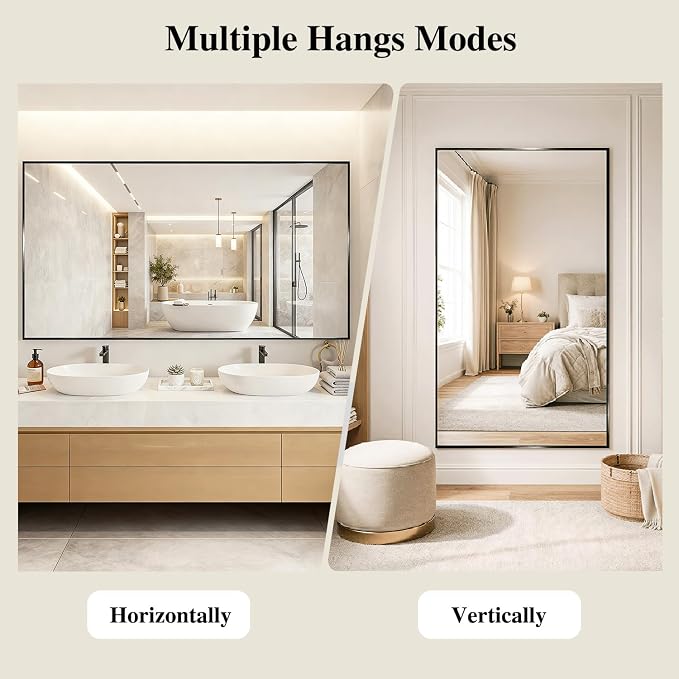 Koonmi Black Mirrors for Wall, 30x40 Inch Bathroom Mirror, Rectangular Wall Mirror for Living Room Bedroom Bathroom, Hangs Horizontally or Vertically