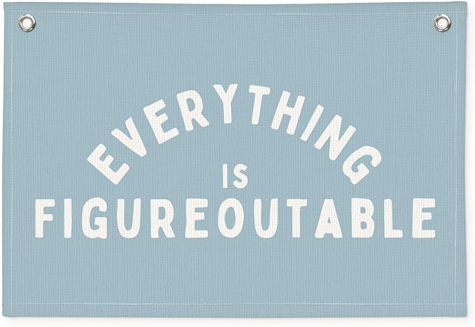 Everything is Figureoutable Inspirational Wall Decor, Motivational Classroom Decor, Classroom Wall Linen Canvas Banner Hanging Flag, 20x30 Inch - Blue