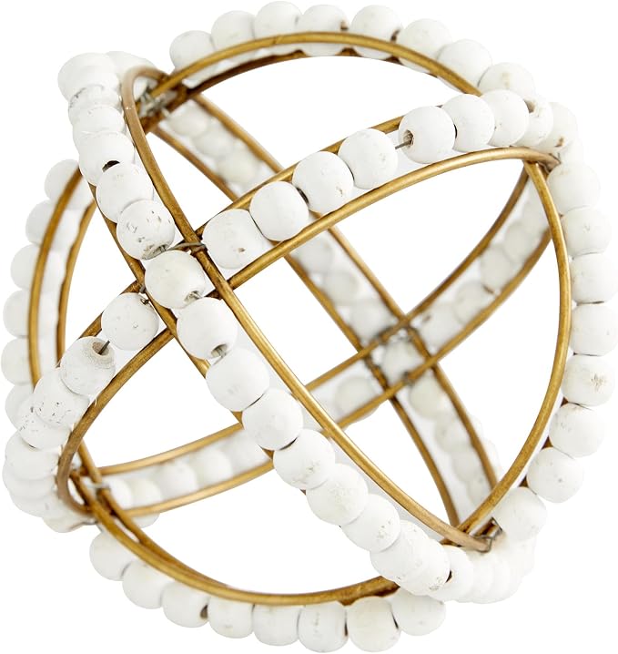 Deco 79 Metal Geometric Handmade Decorative Sculpture Beaded Home Decor Statues, Set of 2 Accent Figurines 7", 5"H, White