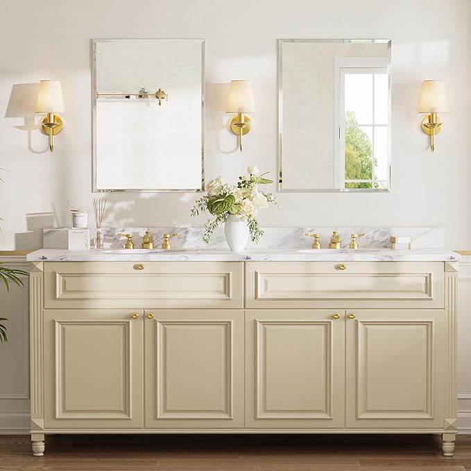 24 x 36 Inch Large Rectangular Bathroom Mirror, Frameless Beveled Vanity Mirror for Over Sink, Solid-Backed 2-Way Wall Mirror for Master Bath