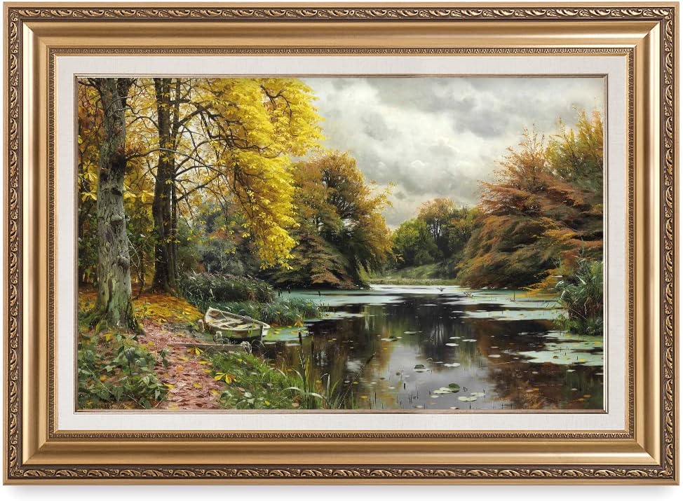 DECORARTS - River Landscape 1903 by Peder Mork Monsted. World Famous Painting Reproduction. Giclee Prints in Classic Golden Frame Ready to Hang