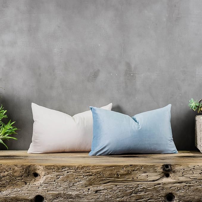 Light Blue Decorative Lumbar Velvet Throw Pillow Covers 12x20 inch Set of 2 with Zipper Luxury Soft Solid Rectangle Cushion Covers Case for Sofa Couch Bed Living Room