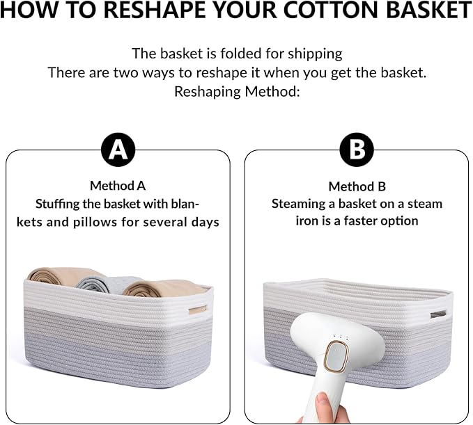 MiniArk Large Storage Baskets for Organizing, Closet Shelf Baskets for Clothes Blanket Towels, Baby Nursery, Toy Bins Box, Woven Rope Baskets, 17 x 13 x 7.5”, 4 Packs Gradient Grey